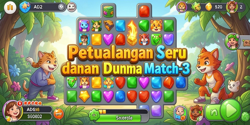 Screenshot gameplay ADG62 menunjukkan momen seru mencocokkan permata.