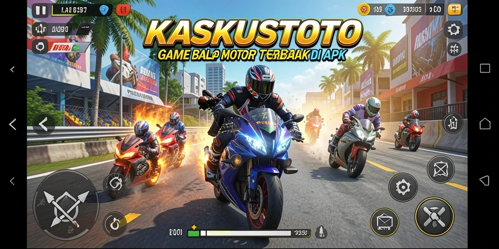 Tampilan gameplay KASKUSTOTO yang seru dan penuh aksi balap motor.
