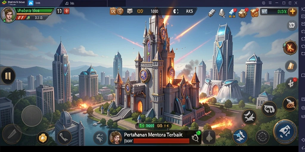 Tangkapan layar utama RK55 dengan aksi menara pertahanan yang mendebarkan.