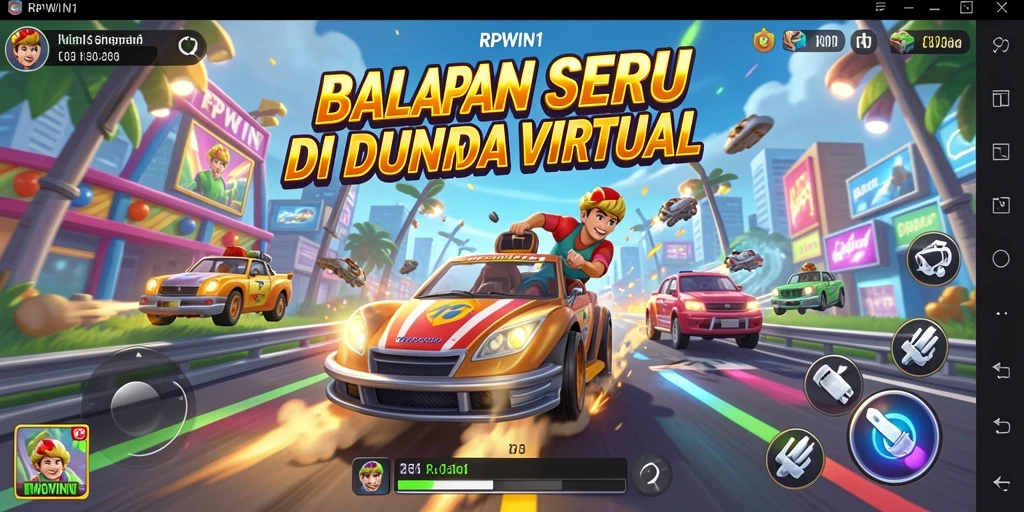 Screenshot gameplay RPWIN1 menampilkan aksi balapan yang intens.